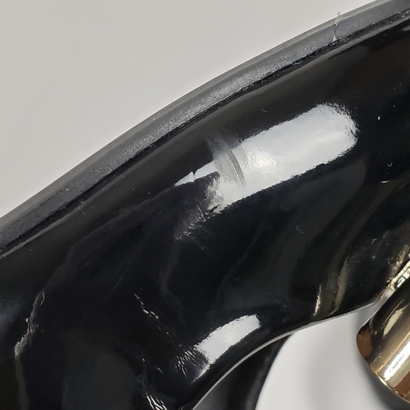 LC Patent Leather & Gold Metal Bow Heels - Picture 15 of 16